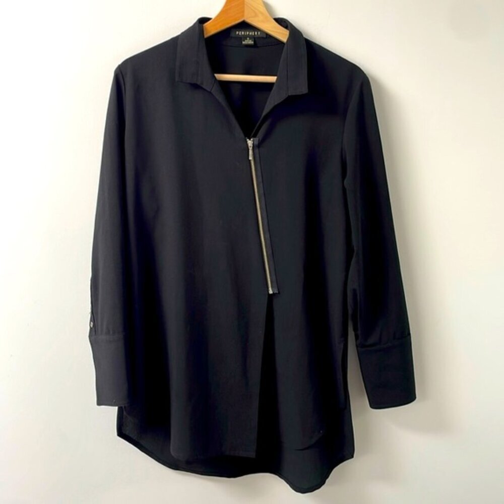 Periphery longsleeve black zip blouse top shirt collar made in Canada size 10